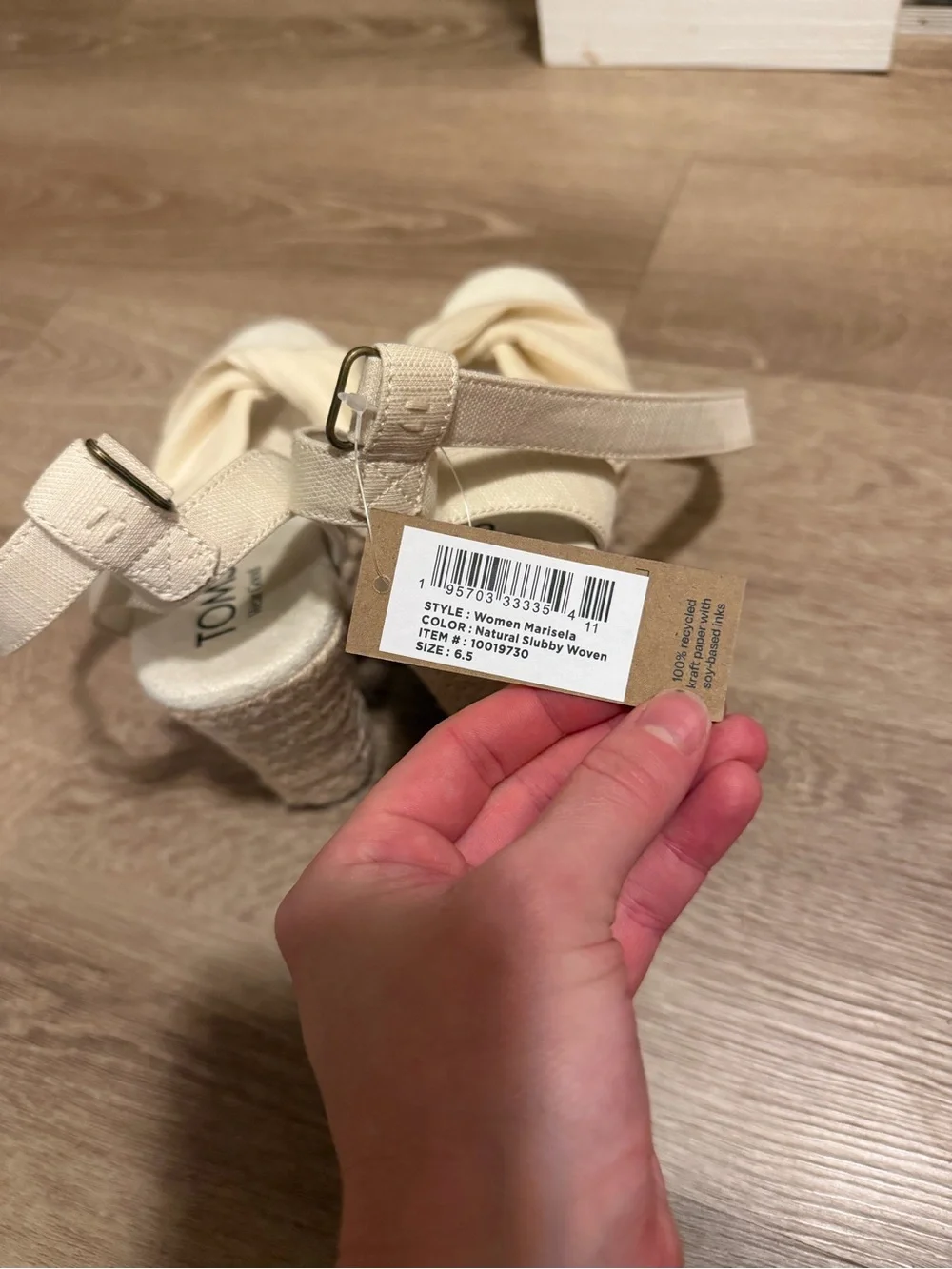 Toms Cream Canvas Espadrille Wedge Sandals